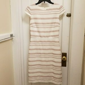 J. Crew cap sleeves dress rose gold & white stripe